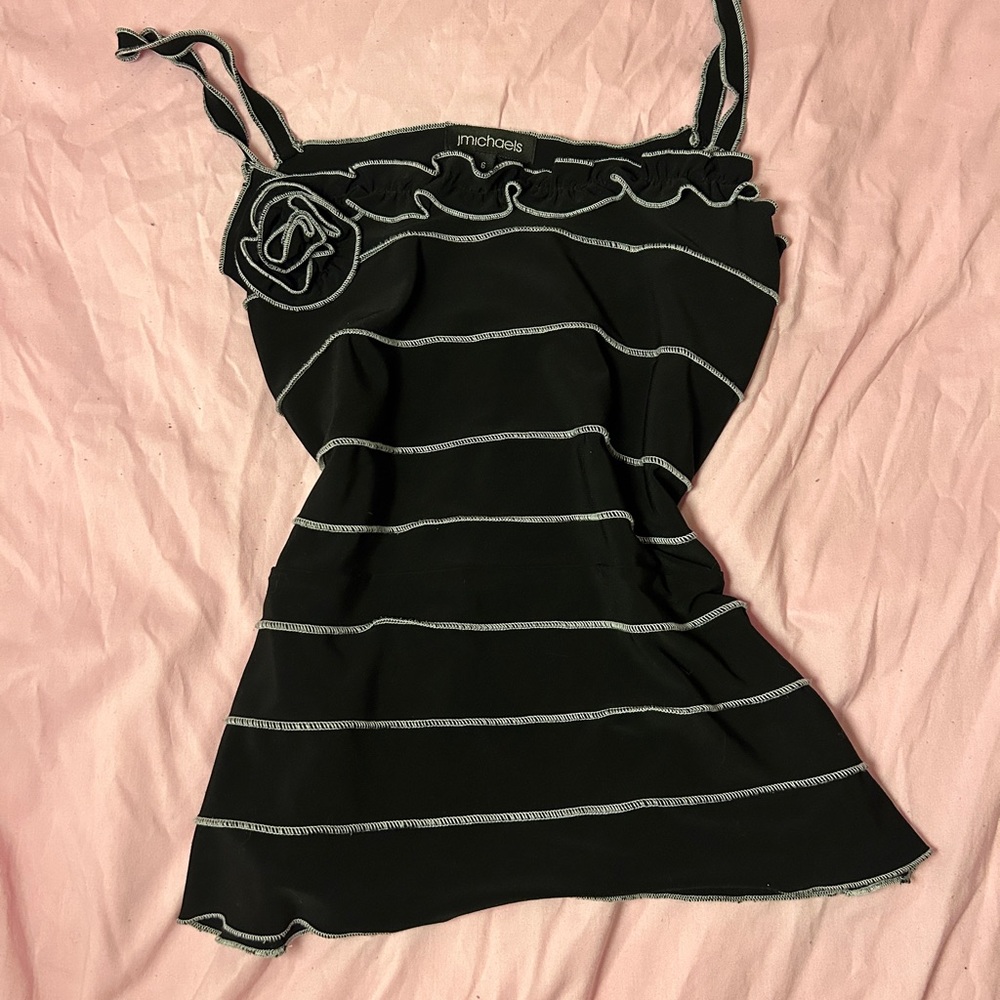 Michaels Black Top with White Ruffle Trim